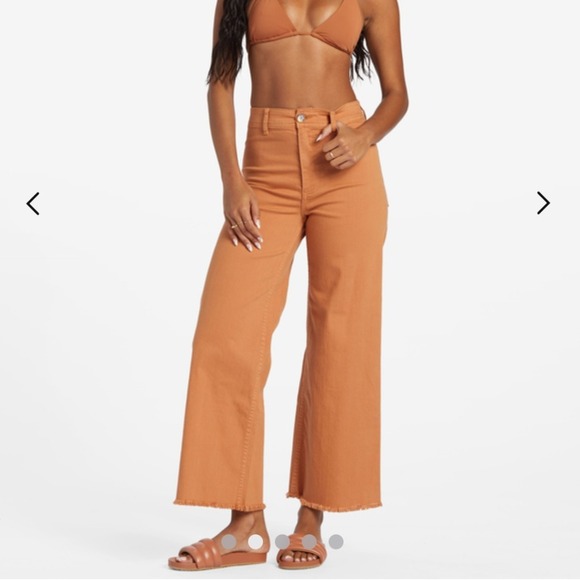 Billabong Pants - Billabong FREEFALL FIXED WAIST TROUSERS Wide‎ Leg Crop Pants TOFFEE WOMEN 31